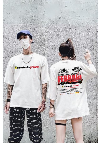 Ferrari Baskılı Beyaz T-Shirt