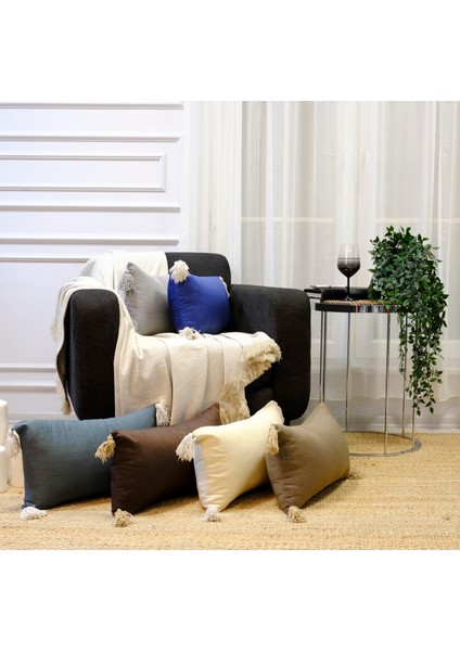 2'li Çift Taraflı Püsküllü Kırlent Kılıfı Haki modelleri