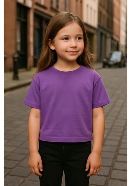 Mor Renk Oversize Çocuk Tişört