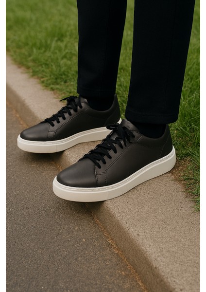 GR0269 Hakiki Deri Antrasit Renk Eva Taban Günlük Erkek Sneaker Ayakkabı