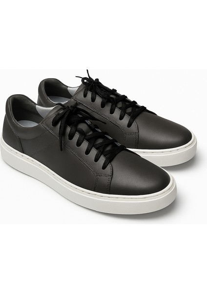 GR0269 Hakiki Deri Antrasit Renk Eva Taban Günlük Erkek Sneaker Ayakkabı