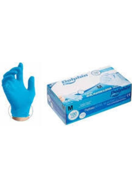 Dolphın Mavi Nitril Muayene Eldiveni Pudrasız M Beden 100 Adet