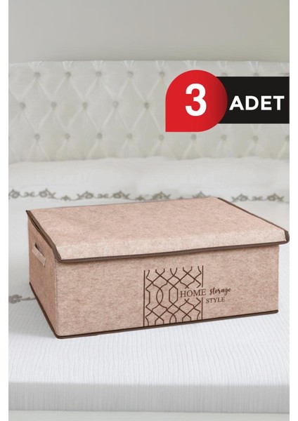 Keçe Kapaklı Baza Kutu Bej 50X40X19 cm 3 Adet