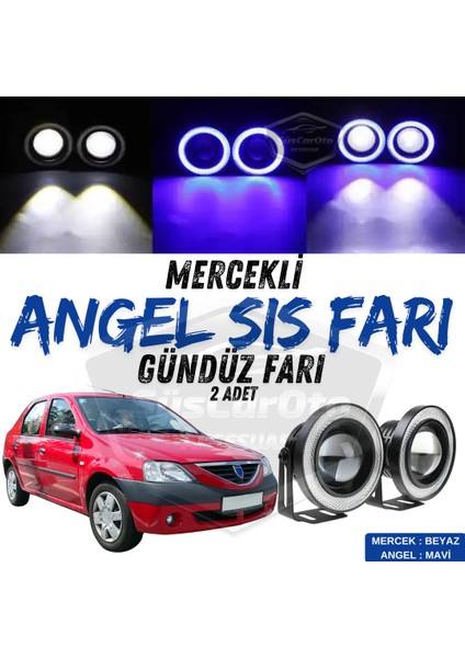 Dacia Logan Uyumlu Üniversal Mercekli Angel Sis Farı Metal Su Geçirmez 76 mm Mavi Halkalı Gündüz Farı Angel Eyes 2 Adet