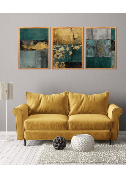 3 Parça Çerçeveli Soyut Ahşap Tablo Seti, Ev Dekoru, Çerçeveli Tablo
