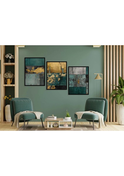 3 Parça Çerçeveli Soyut Ahşap Tablo Seti, Ev Dekoru, Çerçeveli Tablo modelleri