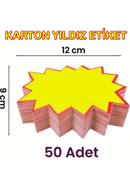 Sarı Yıldız Karton Etiketi 9X12 cm 50 Adet Mağaza Bakkal ve Süpermarket Boş Yıldız Etiketi
