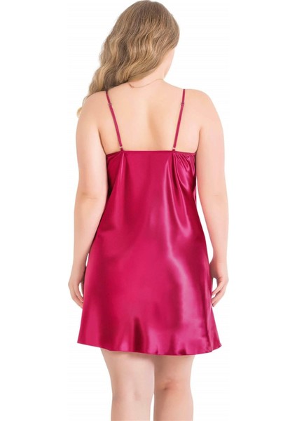 Aria's Closet Büyük Beden Vişne Kısa Saten Gecelik fiyatları