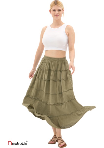 Haki Müslin Uzun Yazlık Etek fiyatları