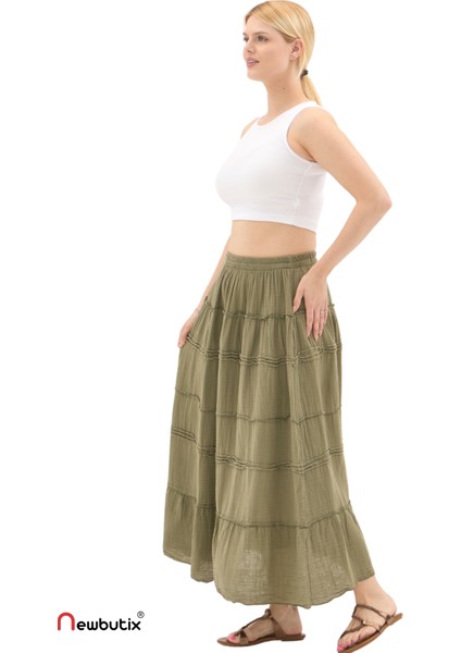 Haki Müslin Uzun Yazlık Etek fırsatları