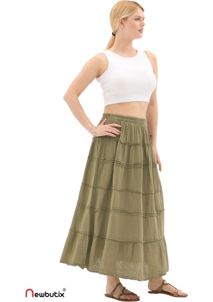 Haki Müslin Uzun Yazlık Etek indirimleri