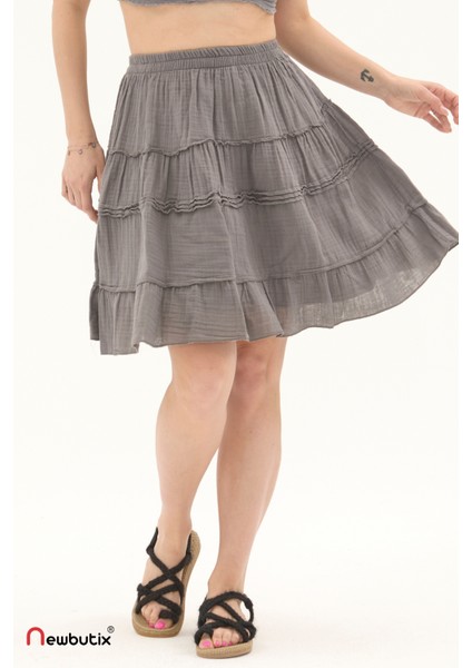 Gri Müslin Kısa Yazlık Etek fiyatları