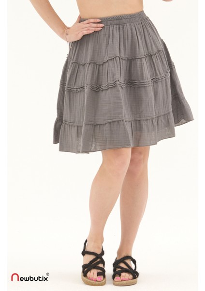 Gri Müslin Kısa Yazlık Etek modelleri