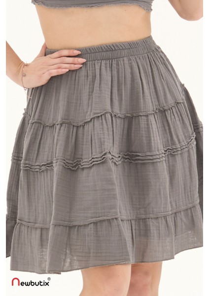 Gri Müslin Kısa Yazlık Etek fırsatları