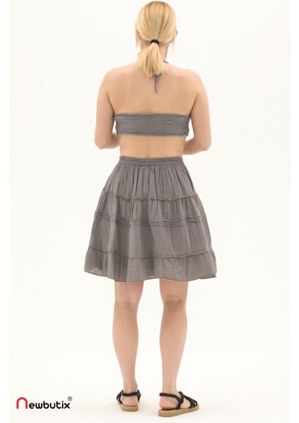 Gri Müslin Kısa Yazlık Etek indirimleri