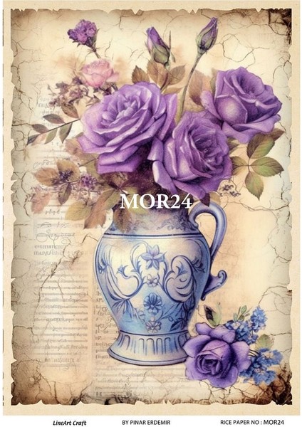 Mor Serisi MOR24 Mor, Çiçek Desenli 30*42 cm Pirinç Dekopaj