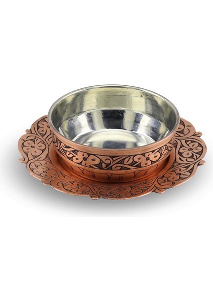 Kırpıklı Eskitme Tabaklı Bakır Çorba Kasesi