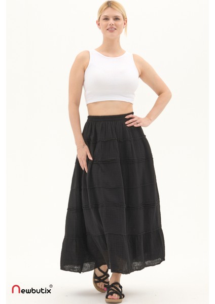 Siyah Müslin Uzun Yazlık Etek