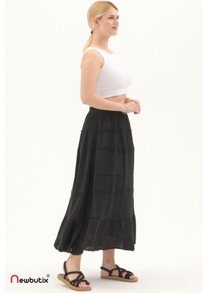 Siyah Müslin Uzun Yazlık Etek modelleri
