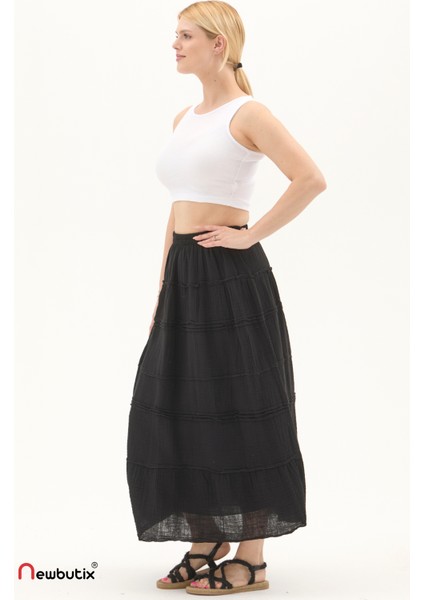 Siyah Müslin Uzun Yazlık Etek fırsatları