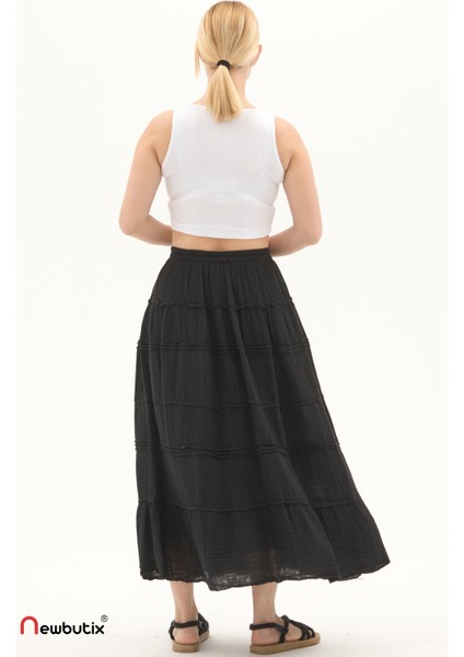 Siyah Müslin Uzun Yazlık Etek indirimleri