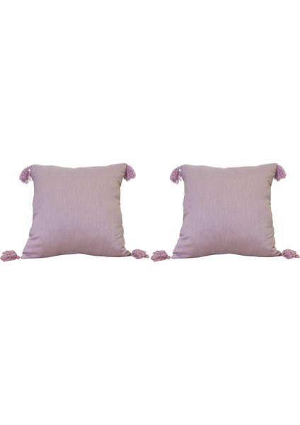 2'li Çift Taraflı Püsküllü Kırlent Kılıfı Lila