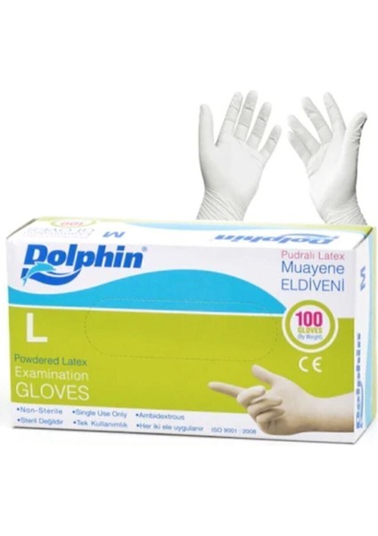 Latex Pudralı Eldiven - Tıbbi Medikal Muayene Lateks Eldiven 100'LÜ Paket -M Beden