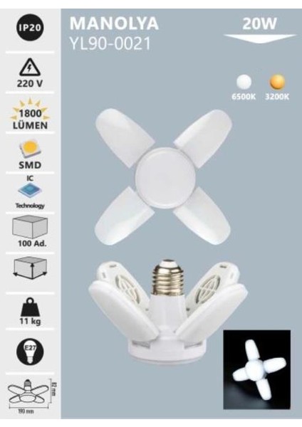 YL90-0021 Noas 20W Manolya LED Ampul Beyaz