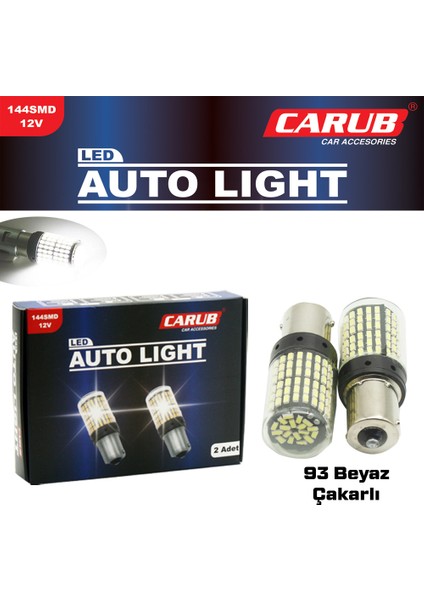 Ampul 12V 93 144 LED Düz Çakarlı Şeffaf Beyaz