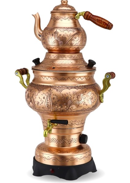 Gül Çiçek Mat Elektrikli Termostatlı Bakır Semaver