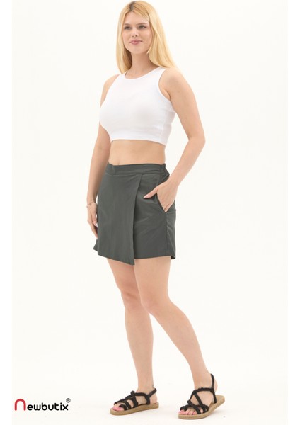 Haki Gabardin Yazlık Şort Etek