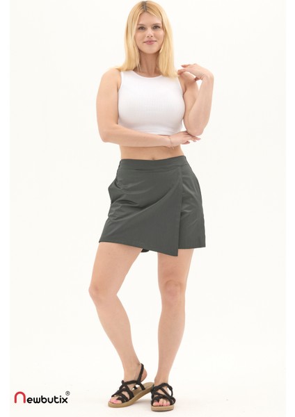 Haki Gabardin Yazlık Şort Etek modelleri