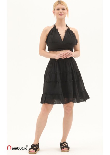 Siyah Müslin Kısa Yazlık Etek