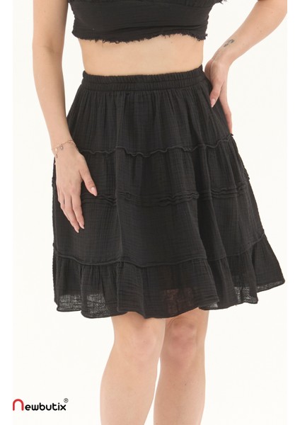 Siyah Müslin Kısa Yazlık Etek modelleri