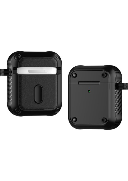 Apple Airpods Için Şarj KUTULU(2016)/(2019)/KABLOSUZ Şarj Kutulu AIRPODS(2019)ÇIFT Renkli Pc+Tpu Kulaklık Kutusu Karabinalı Düşmeyi Önleyici Kapak-Siyah (Yurt Dışından)