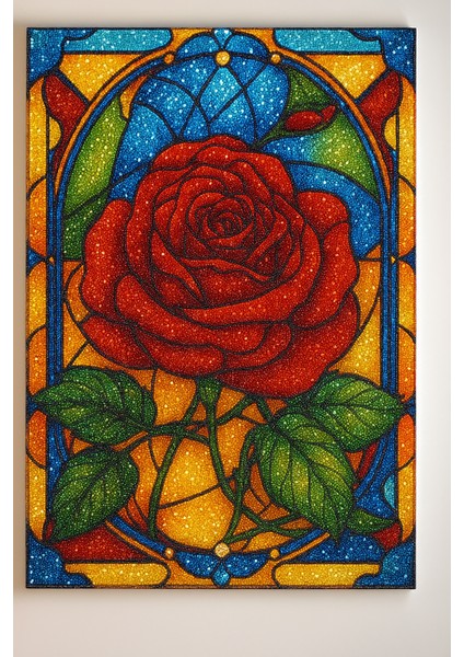 Elmas Model Çiçek Boyama Seti. 25X35 cm Ebatlarında. Uv Baskı 6 Ana Renk Boya ve 2 Adet Fırça modelleri