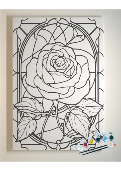 Elmas Model Çiçek Boyama Seti. 25X35 cm Ebatlarında. Uv Baskı 6 Ana Renk Boya ve 2 Adet Fırça fırsatları