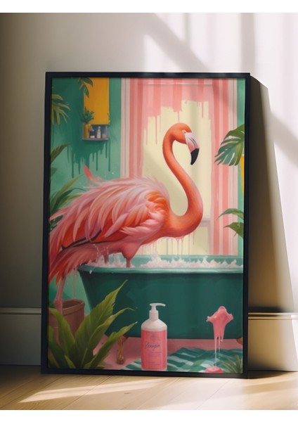 Siyah Çerçeveli Tablo, Flamingo ve Havuz – Tropikal Illüstrasyon, Banyo Dekoru Poster No: 109904 fiyatları