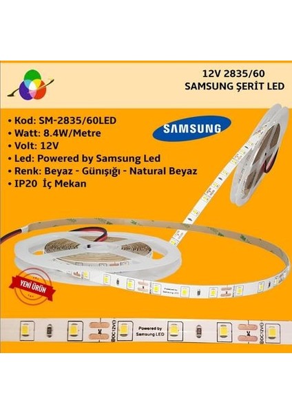 Samsung Şerit LED 12V 2835/60 Ledli 4000K Iç Mekan IP20 fiyatları