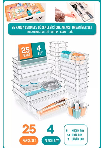 25'li Modüler Çekmece Düzenleyici Organizer Çok Amaçlı Makyaj Kırtasiye Mutfak Banyo Düzenleyici