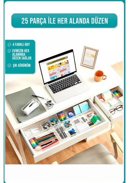 25'li Modüler Çekmece Düzenleyici Organizer Çok Amaçlı Makyaj Kırtasiye Mutfak Banyo Düzenleyici fırsatları