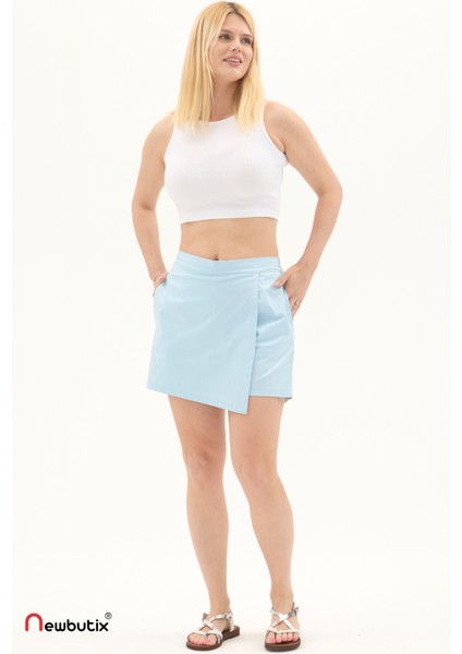 Buz Mavi Gabardin Yazlık Şort Etek
