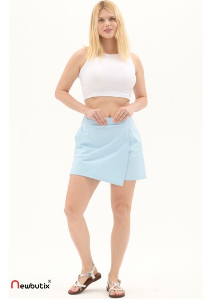 Buz Mavi Gabardin Yazlık Şort Etek modelleri