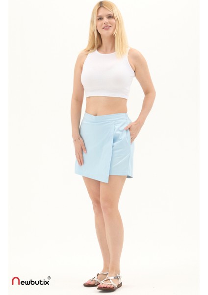 Buz Mavi Gabardin Yazlık Şort Etek fırsatları