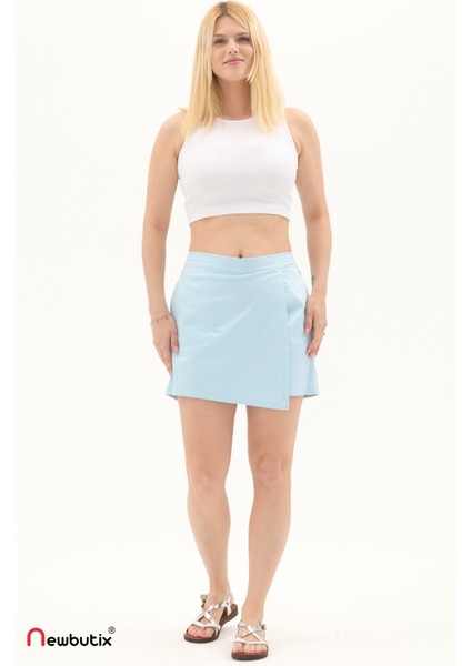 Buz Mavi Gabardin Yazlık Şort Etek indirimleri
