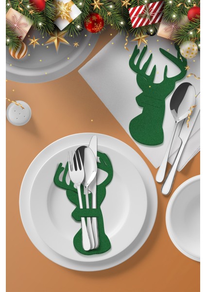6 Adet Yeşil Yılbaşı Geyik Desenli Yılbaşı Dekoratif Kaşıklık, Yeni Yıl Sofrası Aksesuarı, Dekoratif Keçe Kaşıklık, Yeni Yıl fiyatları
