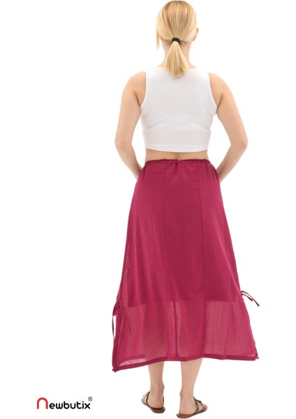 Bordo Vual Bağlama Detay Midi Boy Yazlık Etek indirimleri