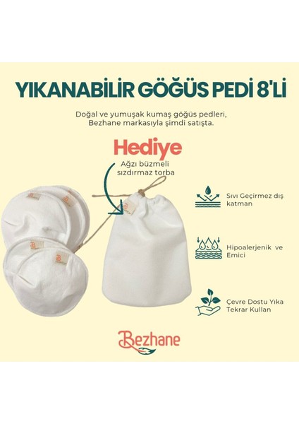 Yıkanabilir 8'li Kumaş Göğüs Pedi