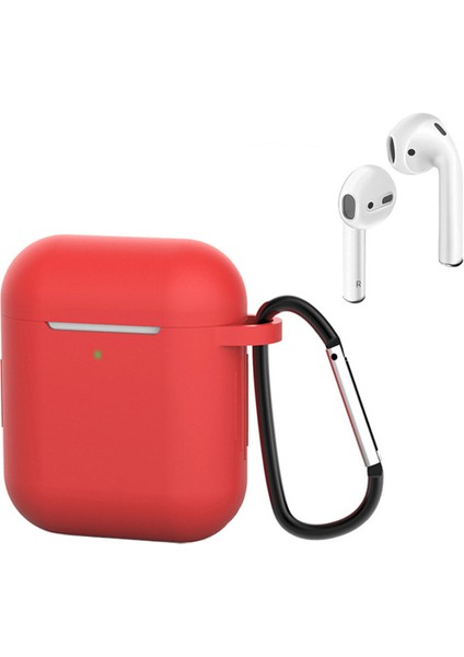 Apple Airpods Için Şarj KUTULU(2016)/(2019)/AIRPODS ve Kablosuz Şarj KUTULU(2019)KARABINALI Silikon Kılıf Kulaklık Kapağı-Kırmızı (Yurt Dışından)