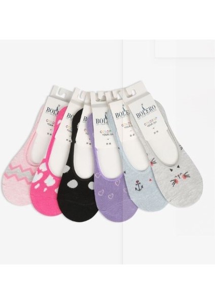 Renkli Bayan 6'lı Babet Çorap